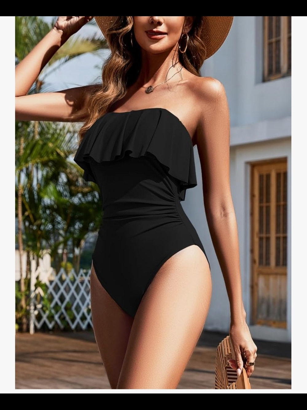 BNWT Strapless Black Ruffle One-Piece Swimsuit